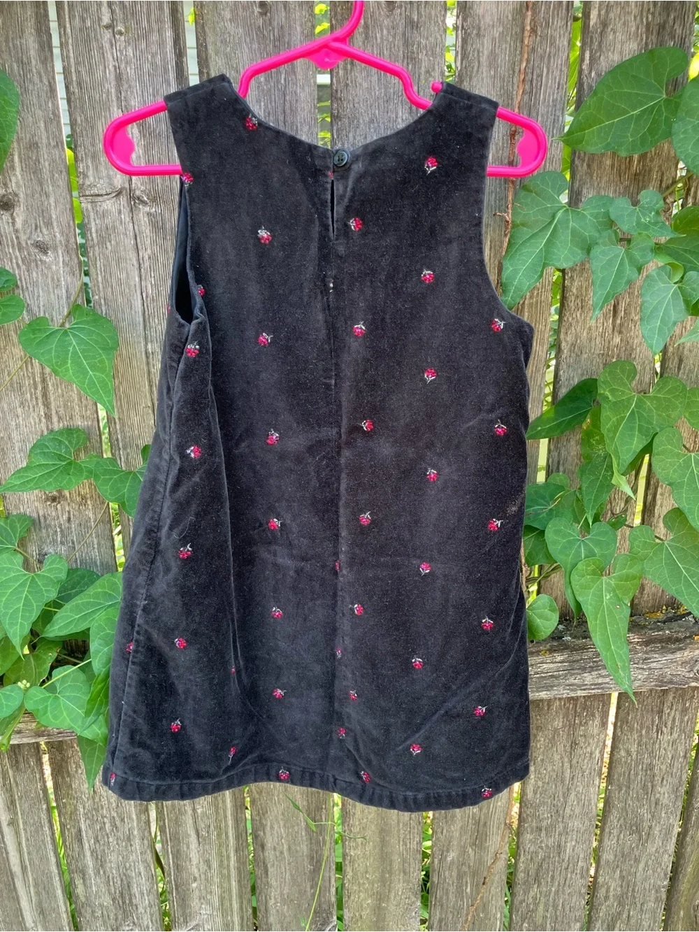 VTG OshKosh B'gosh Black Velvet Tank Dress with Pink Embroidery